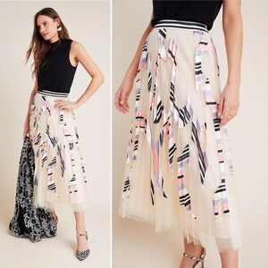 ANTHROPOLOGIE Geisha Designs Mae Pleated Tulle Midi Skirt Size XS NWT